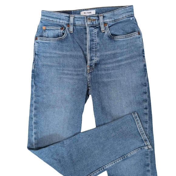 RE/DONE 90s High Rise Ankle Crop Jeans Size 26 Bright Faded Blue Vintage Style - Picture 6 of 11
